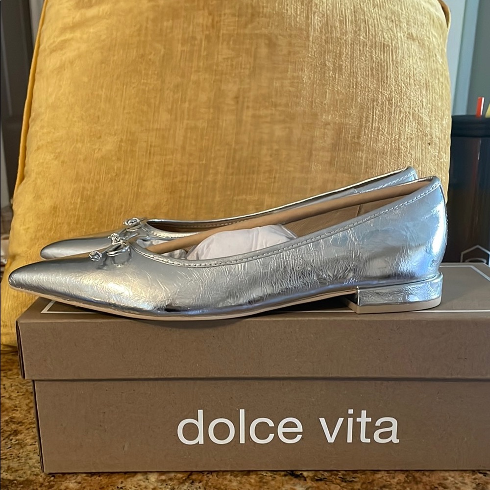 Dolce Vita Silver Flats with Bow Detail